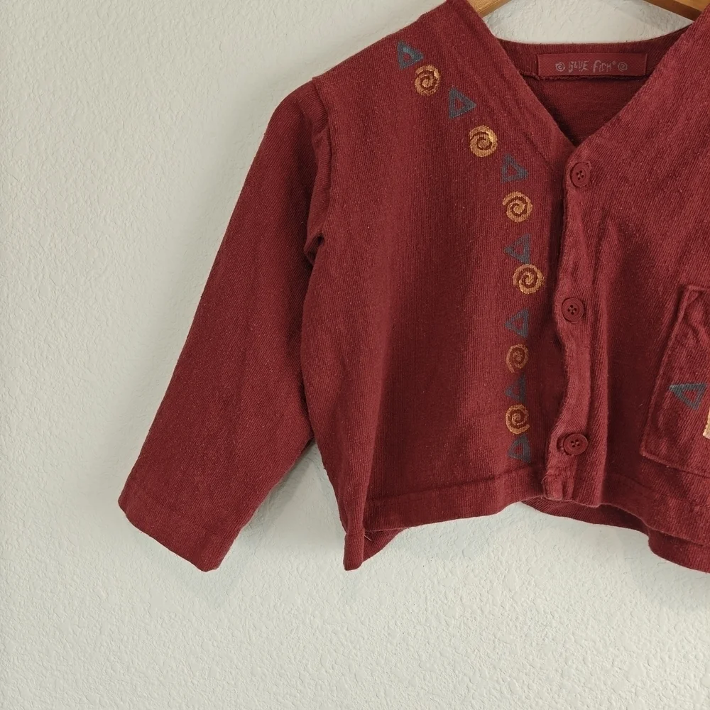 Blue Fish Vintage RARE Girls Size 1 Button Up Fish Hand Printed Jacket Snail